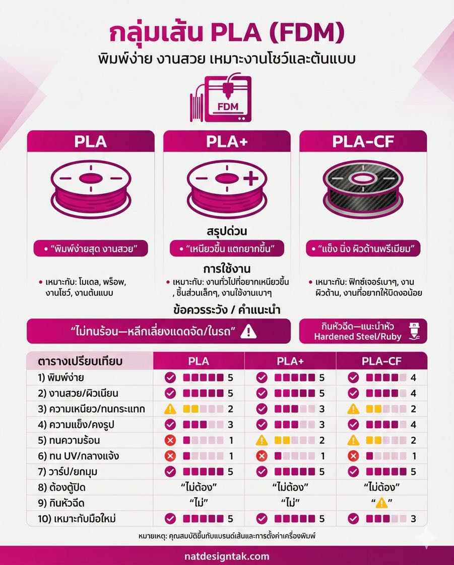 ตารางเปรียบเทียบกลุ่มเส้น PLA