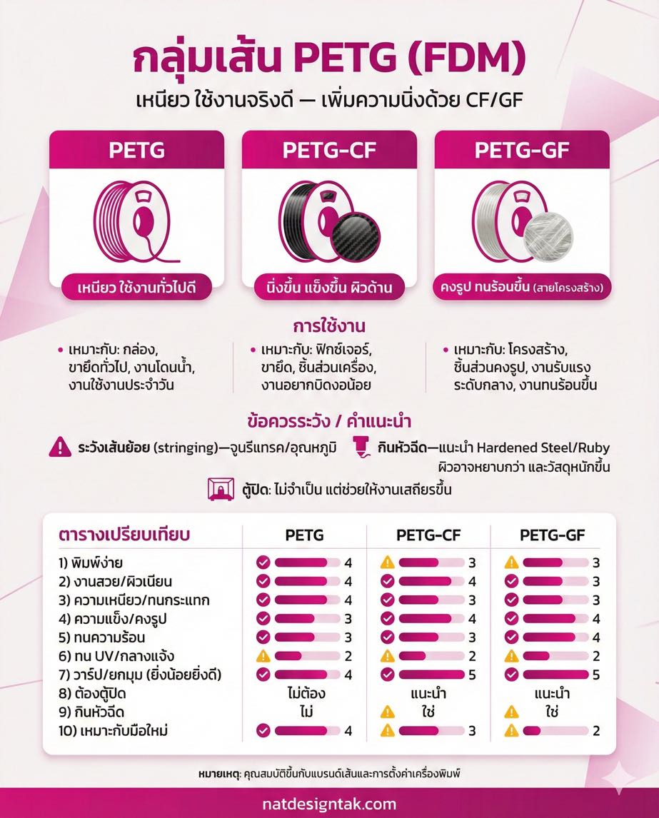 ตารางเปรียบเทียบกลุ่มเส้น PETG