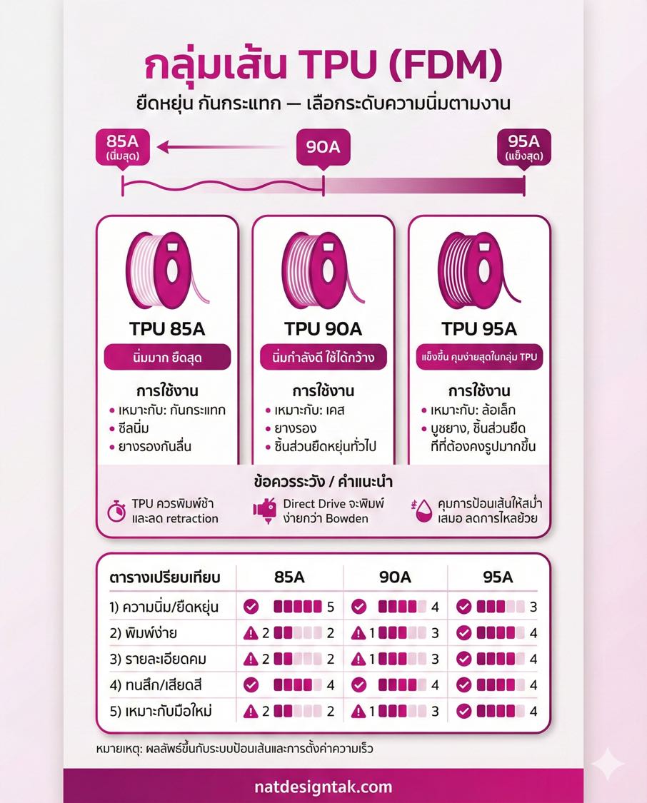 ตารางเปรียบเทียบกลุ่มเส้น TPU